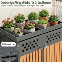 Mülltonnenbox für 2 Tonnen aus Verzinktem Stahl mit Pflanzdach 132 x 80 x 124 cm Schwarz