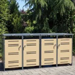 Mülltonnenbox für 2 x 120 L Mülltonne Wetterfester Gartenschuppen mit Abschließbarer Tür Grau und Gelb