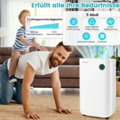 418 m² Luftentfeuchter mit Timer Leiser Luftreiniger mit 5 Modi 34 x 24 x 57 cm Weiß