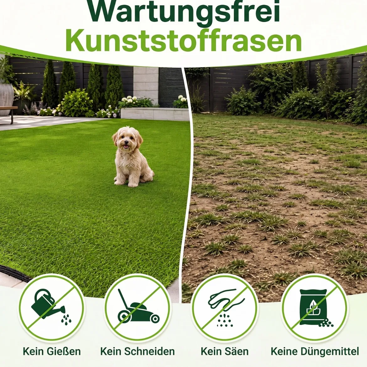 20 mm Kunstrasen Outdoor Grün mit Drainagesystem in Natürlicher Optik 100 x 500 cm