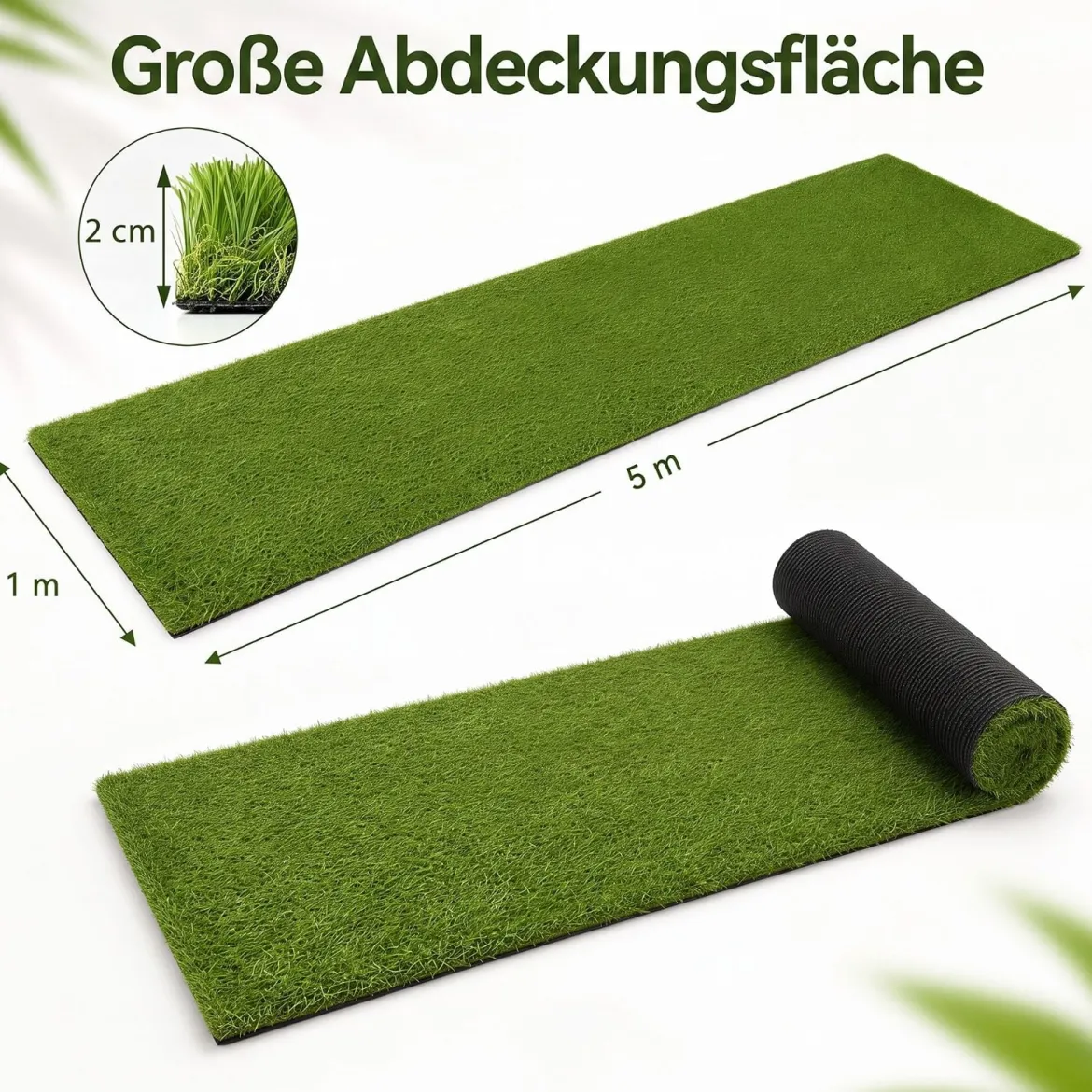 20 mm Kunstrasen Outdoor Grün mit Drainagesystem in Natürlicher Optik 100 x 500 cm