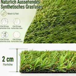 20 mm Kunstrasen Outdoor Grün mit Drainagesystem in Natürlicher Optik 100 x 500 cm