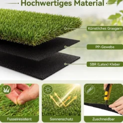 20 mm Kunstrasen Outdoor Grün mit Drainagesystem in Natürlicher Optik 100 x 500 cm