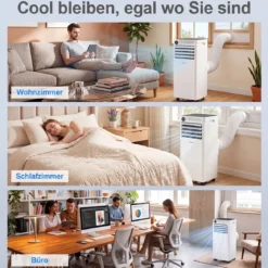 Mobile Klimaanlage 4-in-1 Tragbarer Luftkühler mit Luftentfeuchter Ventilator Schlafmodus 7000BTU