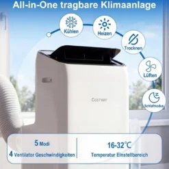 Mobile Klimaanlage mit Abluftschlauch 12000 BTU für Räume bis 46,5 m² 5 in 1 Klimagerät