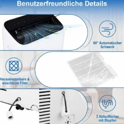 Mobile Klimaanlage mit Abluftschlauch 12000 BTU für Räume bis 46,5 m² 5 in 1 Klimagerät