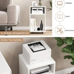 Mobiler Aktenschrank Büroschrank mit 2 Offenen Regalen 33 x 30 x 58 cm Weiß