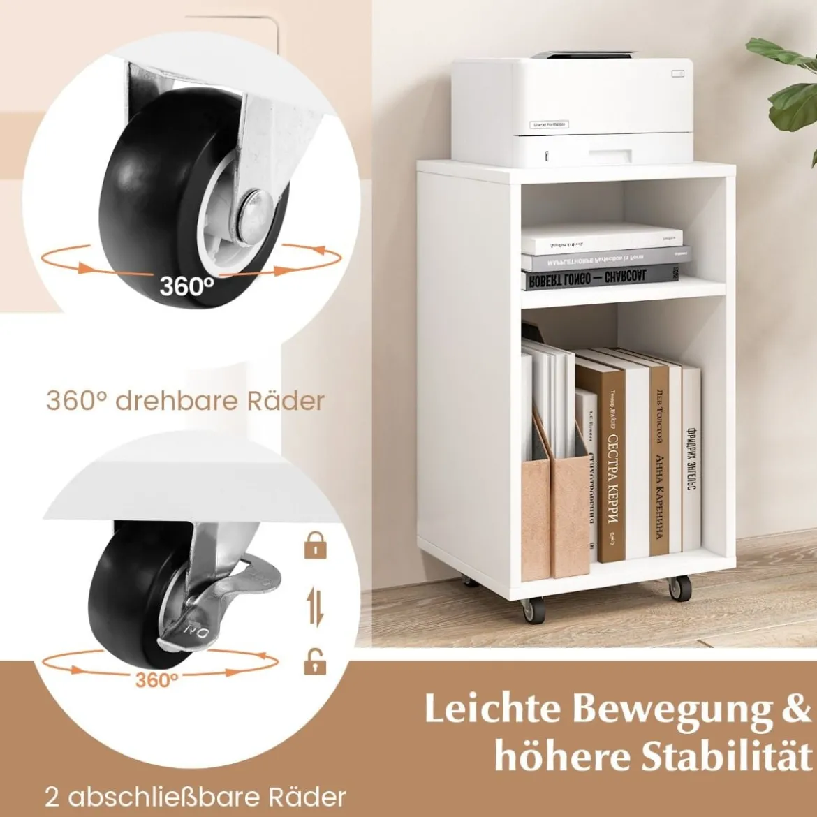 Mobiler Aktenschrank Büroschrank mit 2 Offenen Regalen 33 x 30 x 58 cm Weiß