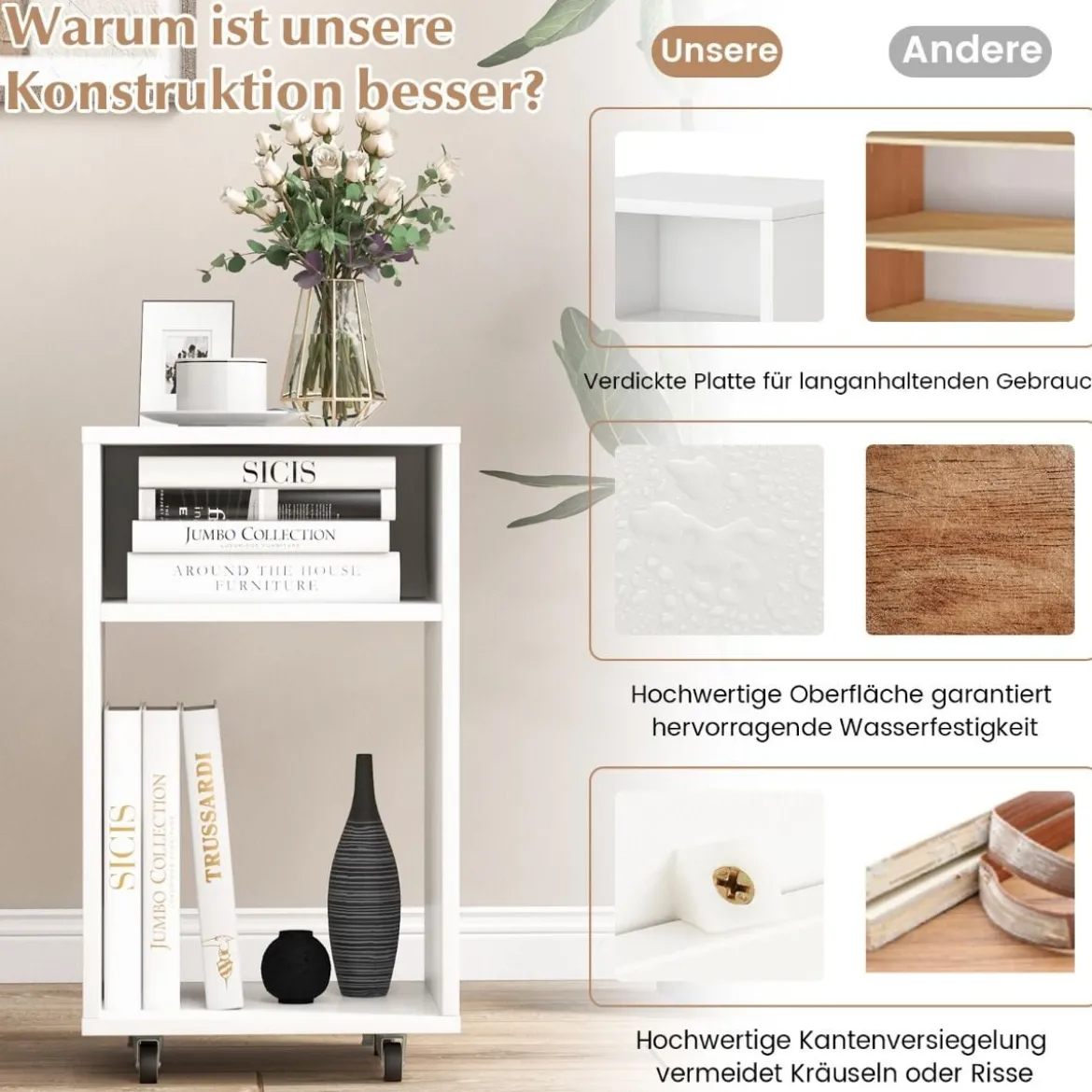 Mobiler Aktenschrank Büroschrank mit 2 Offenen Regalen 33 x 30 x 58 cm Weiß