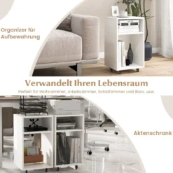 Mobiler Aktenschrank Büroschrank mit 2 Offenen Regalen 33 x 30 x 58 cm Weiß