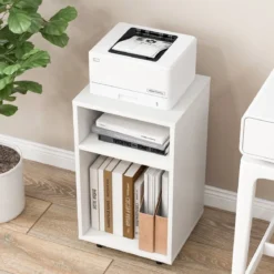 Mobiler Aktenschrank Büroschrank mit 2 Offenen Regalen 33 x 30 x 58 cm Weiß
