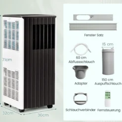 Mobiler Klimaanlagen 4-in-1 Klimagerät Kühl-&Lüfter-&Entfeuchtungs&Schlafmodus Fernbedienung 31 x 32 x 71,5 cm Weiß