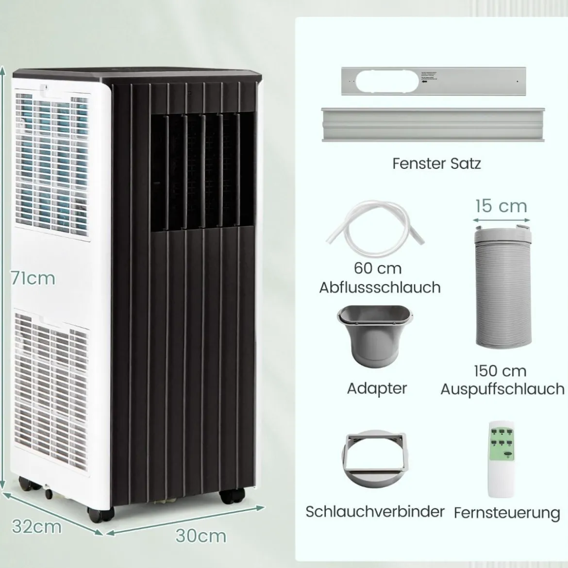 Mobiler Klimaanlagen 4-in-1 Klimagerät Kühl-&Lüfter-&Entfeuchtungs&Schlafmodus Fernbedienung 31 x 32 x 71,5 cm Weiß