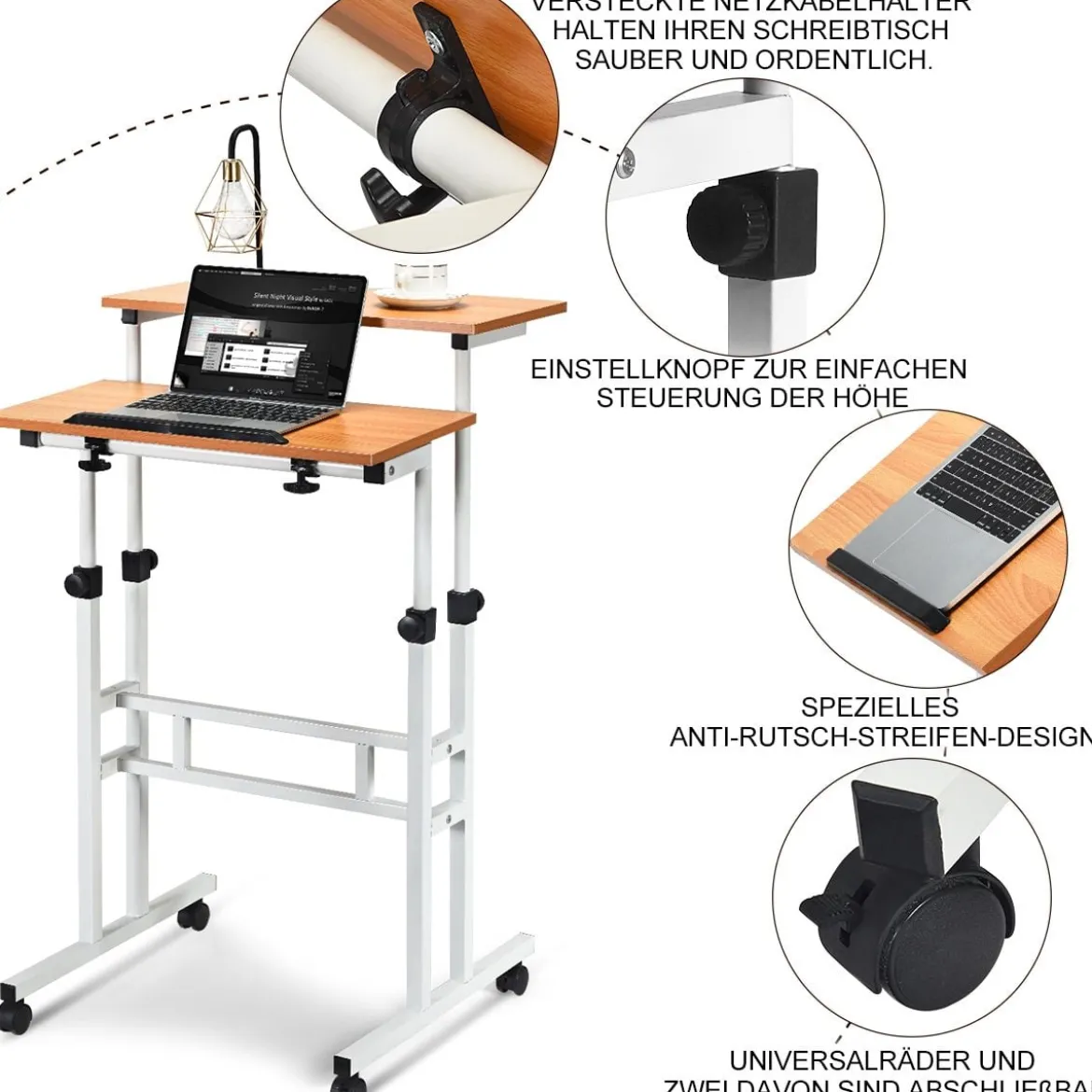 Mobiler Laptoptisch Stehpult mit Höhenverstellbar & Kippbarer Oberfläche Stehtisch