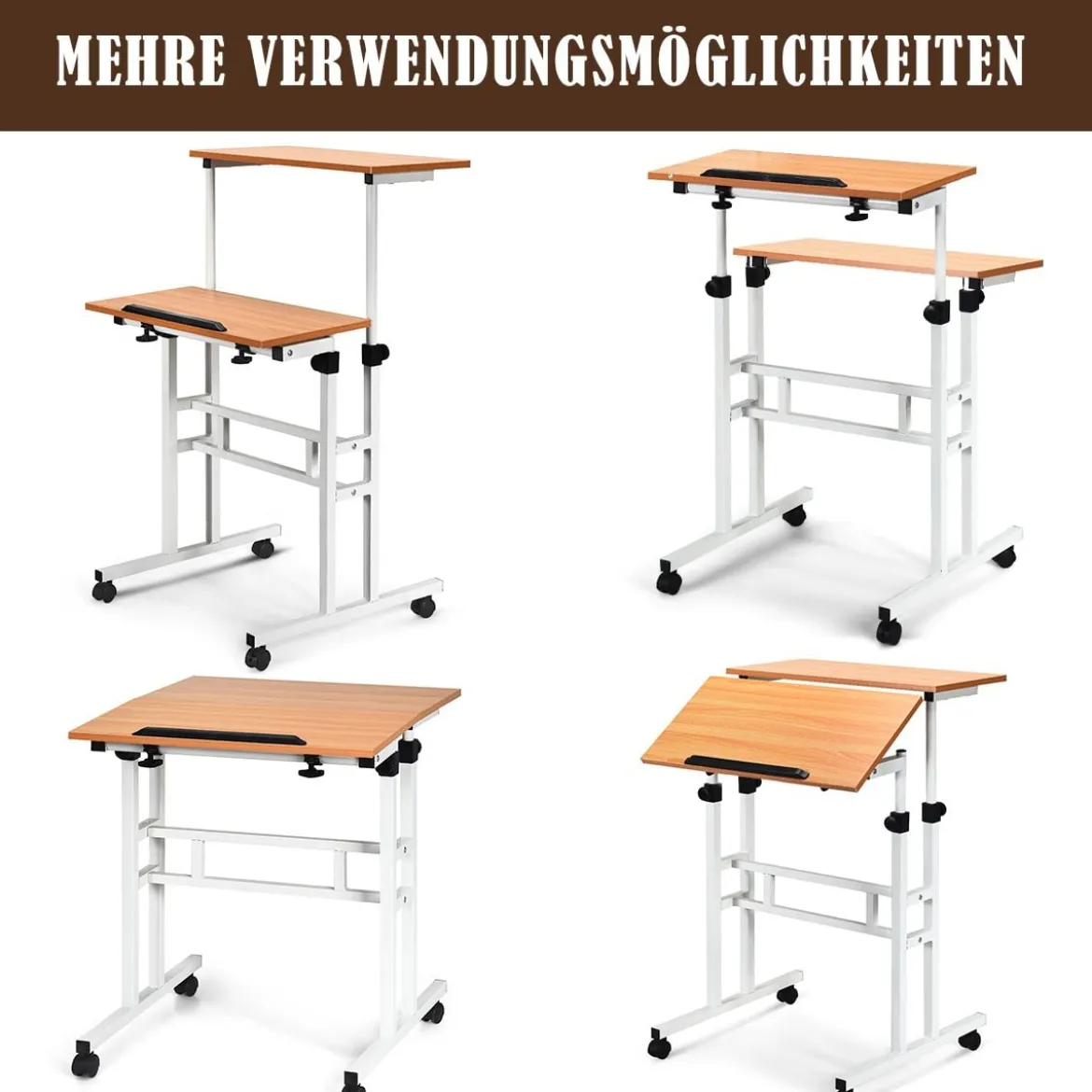 Mobiler Laptoptisch Stehpult mit Höhenverstellbar & Kippbarer Oberfläche Stehtisch