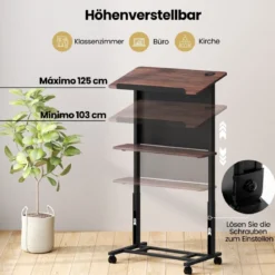 Mobiler Stehpult höhenverstellbarer Rednerpult mit neigbarer Tischplatte