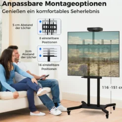 Mobiler TV-Ständer für 32-70 Zoll Fernseher bis zu 50 kg Verstellbarer TV Rollwagen mit Kameraablage