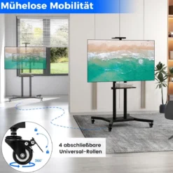 Mobiler TV-Ständer für 32-70 Zoll Fernseher bis zu 50 kg Verstellbarer TV Rollwagen mit Kameraablage