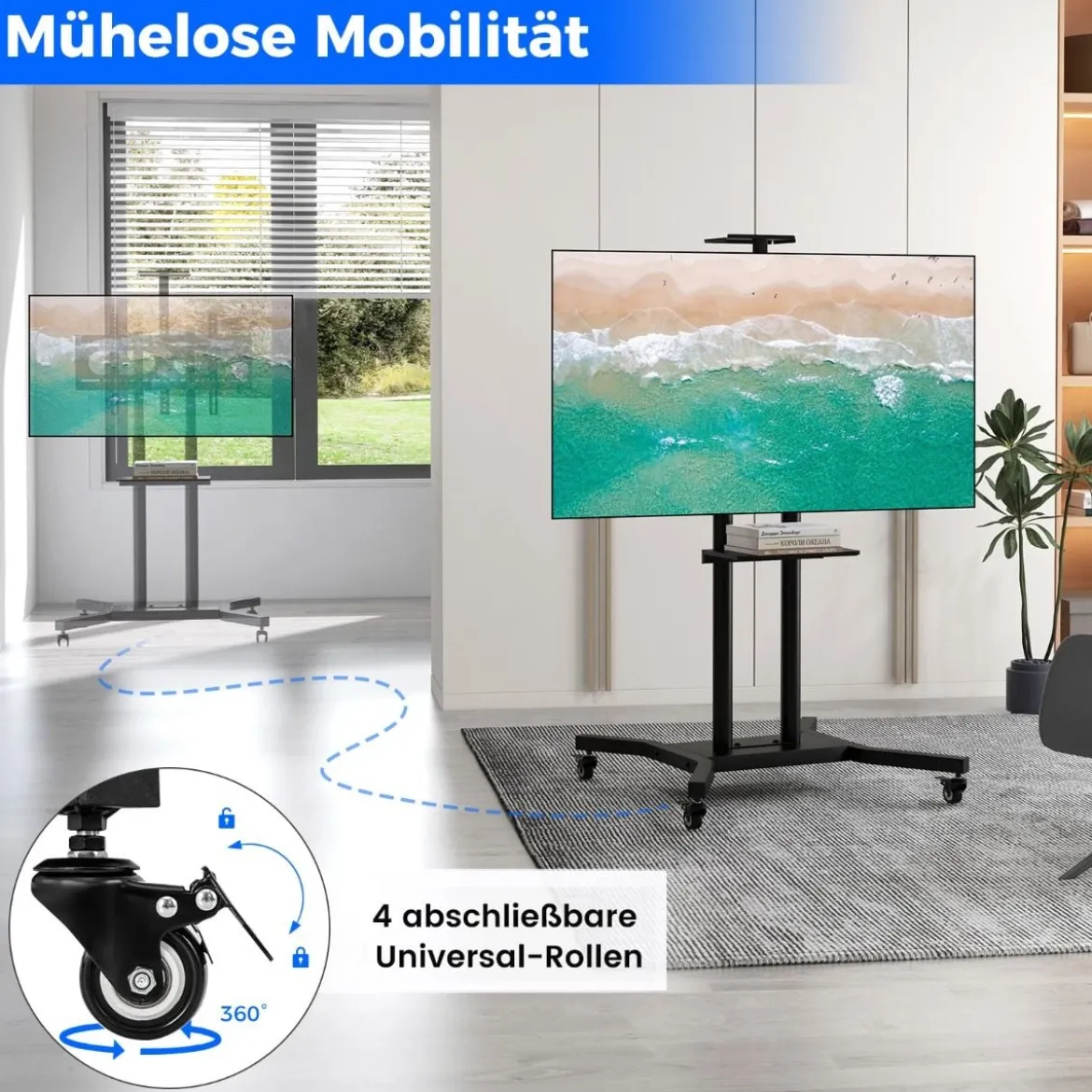 Mobiler TV-Ständer für 32-70 Zoll Fernseher bis zu 50 kg Verstellbarer TV Rollwagen mit Kameraablage