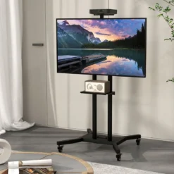 Mobiler TV-Ständer für 32-70 Zoll Fernseher bis zu 50 kg Verstellbarer TV Rollwagen mit Kameraablage
