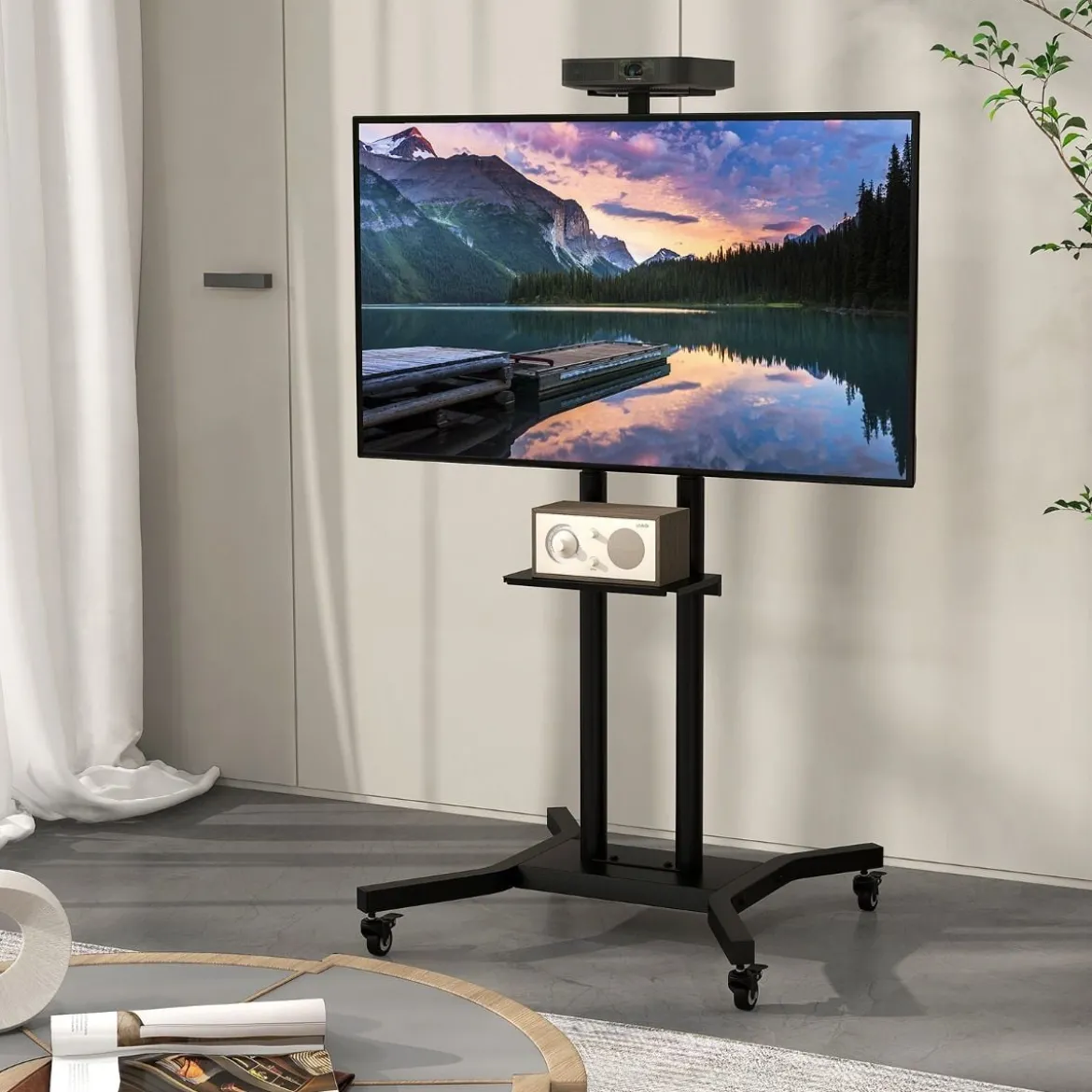 Mobiler TV-Ständer für 32-70 Zoll Fernseher bis zu 50 kg Verstellbarer TV Rollwagen mit Kameraablage