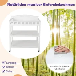 Mobiler Wickeltisch Wickelstation für Babys mit Unterlage und 2 offenen Regalen 87 x 50 x 99 cm