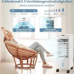 Mobil Verdunstungskühler mit Wasserkühlung 3 Geschwindigkeiten Weiß