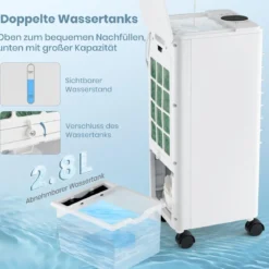Mobil Verdunstungskühler mit Wasserkühlung 3 Geschwindigkeiten Weiß