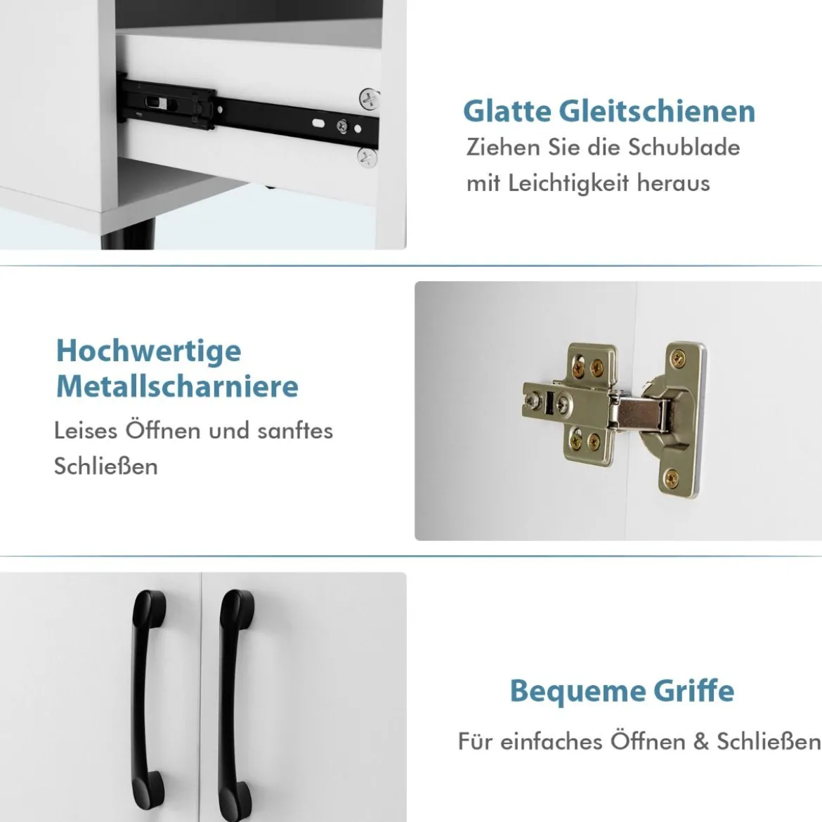 moderner Bodenschrank freistehender Akzentschrank mit 4 gespreizten Beinen Weiß