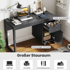 Moderner Computer-Schreibtisch Schreibtisch mit Aufbewahrungsschrank Schwarz