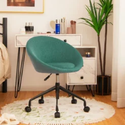 Moderner Drehstuhl aus Leinenstoff mit höhenverstellbarem Sitz und flexiblen Rollen Grün