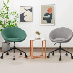 Moderner Drehstuhl aus Leinenstoff mit höhenverstellbarem Sitz und flexiblen Rollen Grün