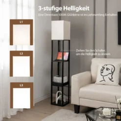 Moderne Regal-Stehlampe Dimmbare Standlampe mit Schublade 26 x 26 x 159,5 cm