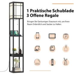 Moderne Regal-Stehlampe für Wohnzimmer und Schlafzimmer 26 x 26 x 160,5 cm Schwarz
