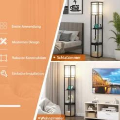 Moderne Regal-Stehlampe für Wohnzimmer und Schlafzimmer 26 x 26 x 160,5 cm Schwarz