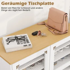 Moderner Holz Schuhschrank mit Maschentüren & Verstellbaren Regalen & Metallbeinen Weiß