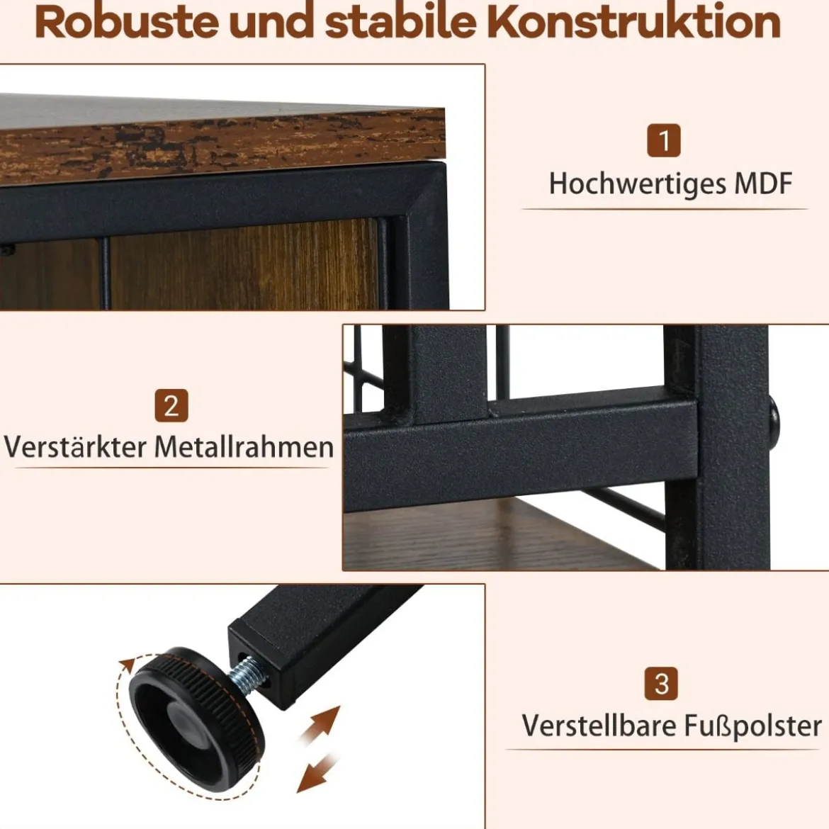 Moderner Katzenkabinett-Käfig mehrstöckiger Katzenstall mit Metallrahmen Katzenfutternapf Löcher Braun