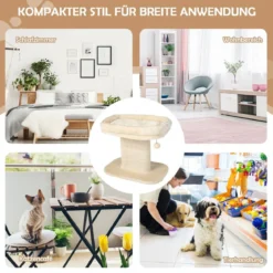 Moderner Kratzbaum Katzenmöbel mit großer Plüschsitzfläche & Sisal-Kratzplatte Beige