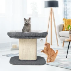 Moderner Kratzbaum Katzenmöbel mit großer Plüschsitzfläche & Sisal-Kratzplatte Grau