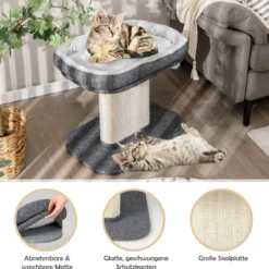 Moderner Kratzbaum Katzenmöbel mit großer Plüschsitzfläche & Sisal-Kratzplatte Grau