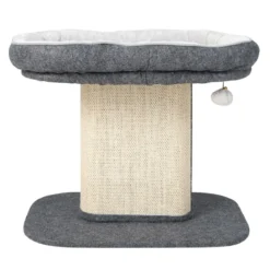 Moderner Kratzbaum Katzenmöbel mit großer Plüschsitzfläche & Sisal-Kratzplatte Grau