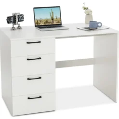Moderner Schreibtisch mit 4 Schubladen Home Office Computertisch 110 x 60 x 76 cm Weiß