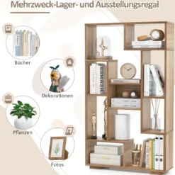 Modernes Bücherregal mit Offenen Ablagen & Kippschutz Geometrisches Mehrzweckregal Natur
