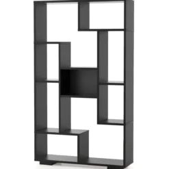Modernes Bücherregal mit Offenen Ablagen & Kippschutz Geometrisches Mehrzweckregal Schwarz