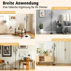 Moderne Stehlampe 169 cm industrielle Standleuchte mit 3 Lampenschirmen 25 x 168 cm Schwarz