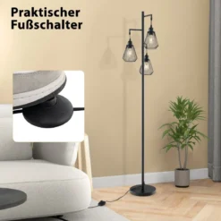 Moderne Stehlampe 169 cm industrielle Standleuchte mit 3 Lampenschirmen 25 x 168 cm Schwarz