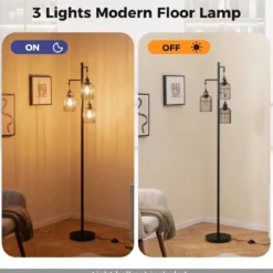 Moderne Stehlampe 169 cm industrielle Standleuchte mit 3 Lampenschirmen Fußschalter 25 x 169 cm Schwarz