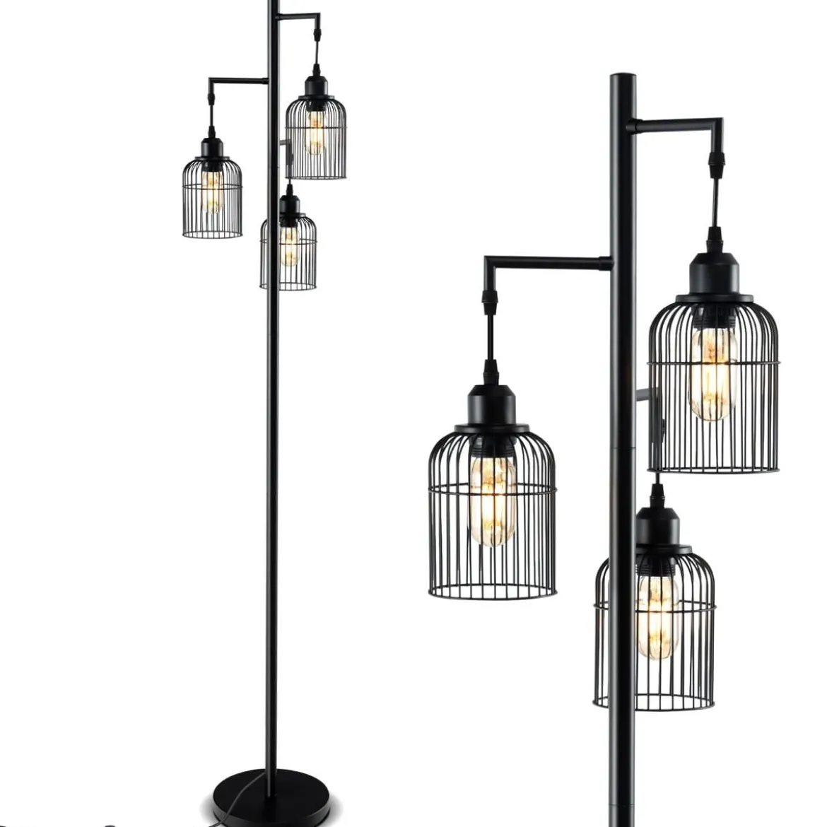 Moderne Stehlampe 169 cm industrielle Standleuchte mit 3 Lampenschirmen Fußschalter 25 x 169 cm Schwarz