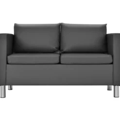 Modernes Zweisitzer-Sofa Kunstleder-Sofa mit weichem Kissen und Kautschukholzbeinen für Zuhause und Büro grau