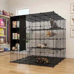 Modularer Katzenkäfig Faltbares Katzengehege mit Laufstall 144 x 144 x 142 cm Schwarz